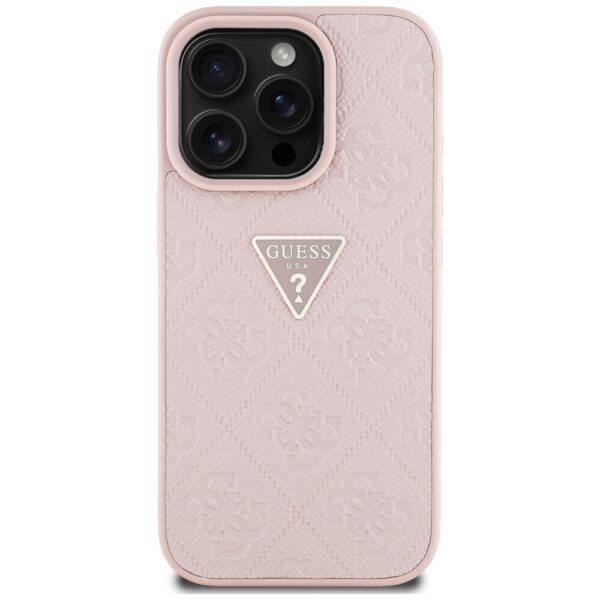 Guess Hardcase PU Grained Hot Stamp 4G Triangle Metal Case for iPhone 16 Pro Max 6,9" Pink
