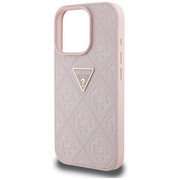 Guess Hardcase PU Grained Hot Stamp 4G Triangle Metal Case for iPhone 16 Pro Max 6,9" Pink