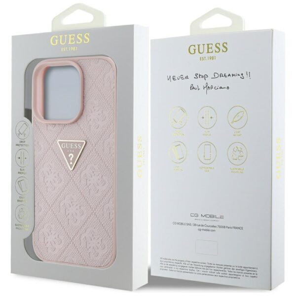 Guess Hardcase PU Grained Hot Stamp 4G Triangle Metal Case for iPhone 16 Pro Max 6,9" Pink