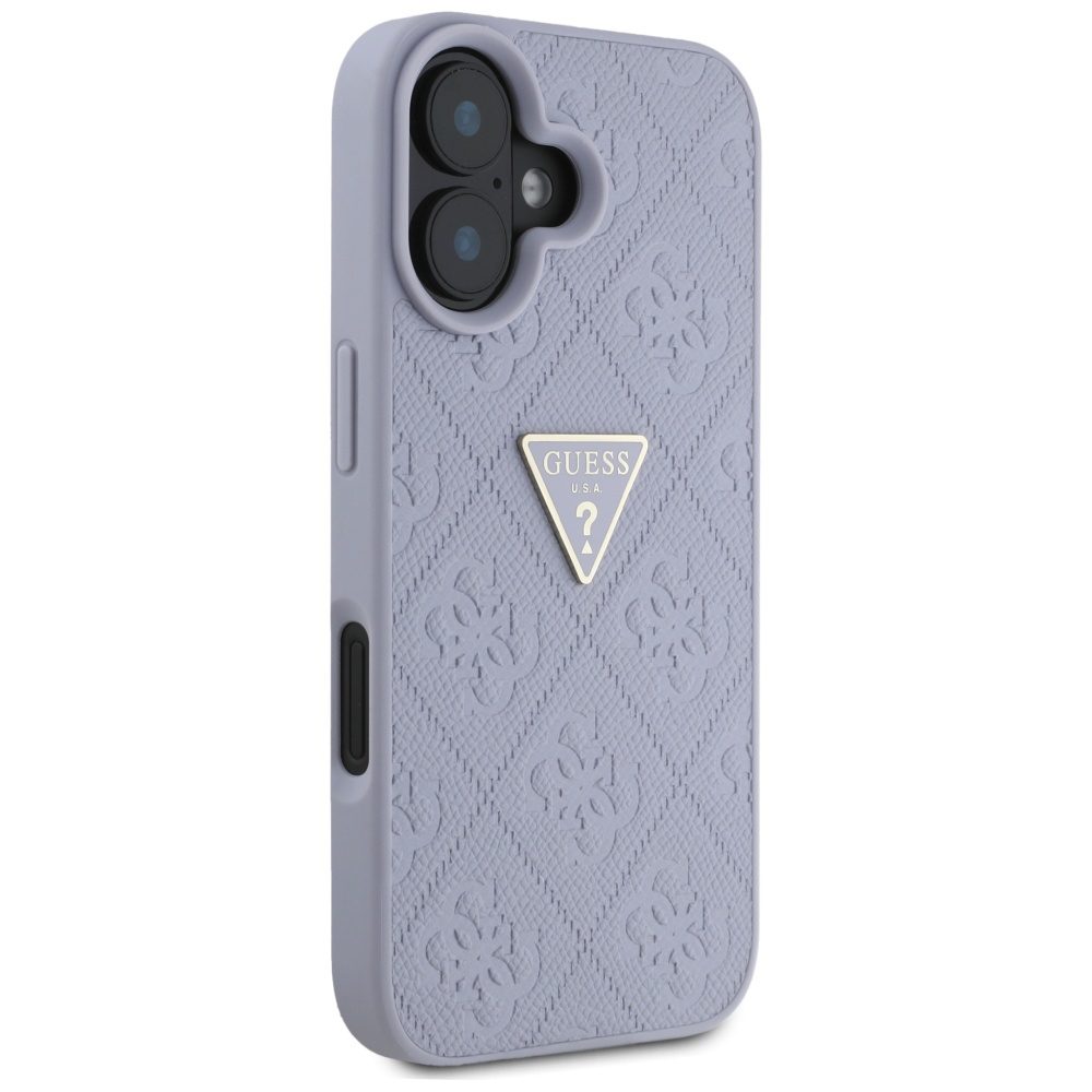 Guess Hardcase PU Grained Hot Stamp 4G Triangle Metal Case for iPhone 16 6,1" Purple