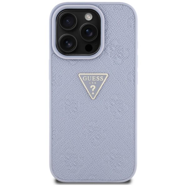 Guess Hardcase PU Grained Hot Stamp 4G Triangle Metal Case for iPhone 16 Pro 6,3" Purple