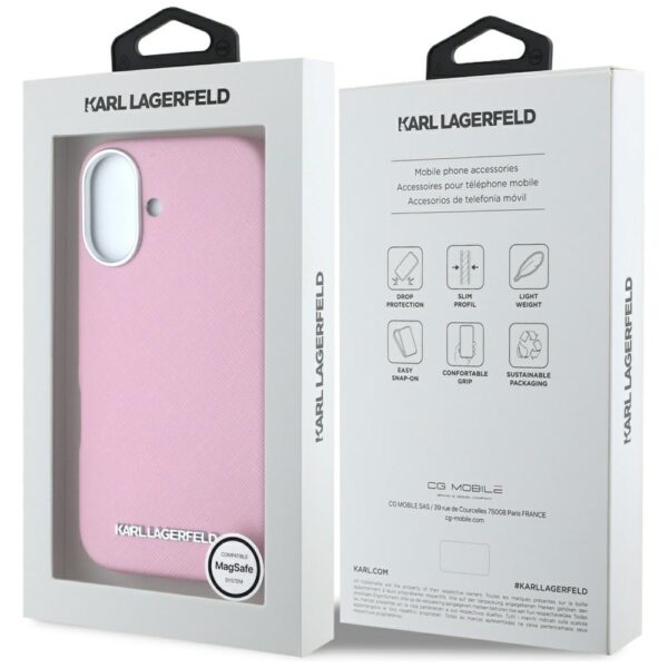 Karl Lagerfeld Hardcase MagSafe FW Saffiano Metal Logo case for iPhone 16 6,1" Pink