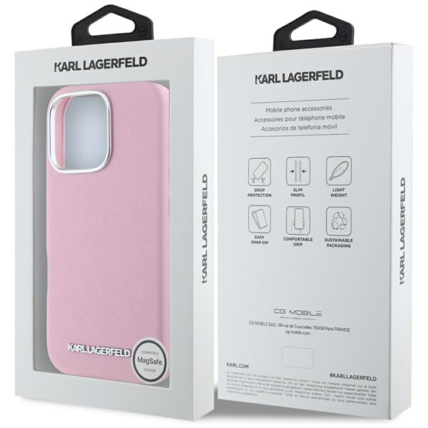 Karl Lagerfeld Hardcase MagSafe FW Saffiano Metal Logo case for iPhone 16 Pro Max 6,9" Pink