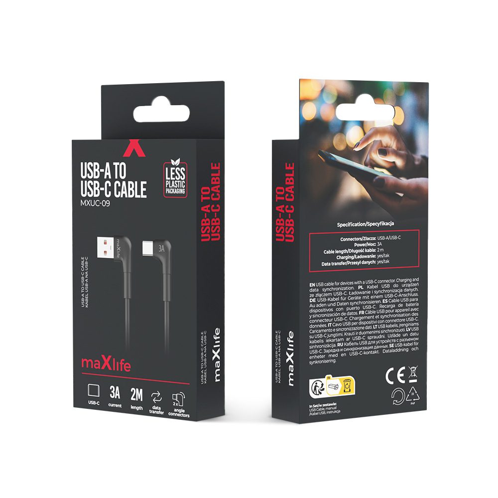 442326_oryg Maxlife MXUC-09 angle cable USB - USB-C 2,0 m 3A black
