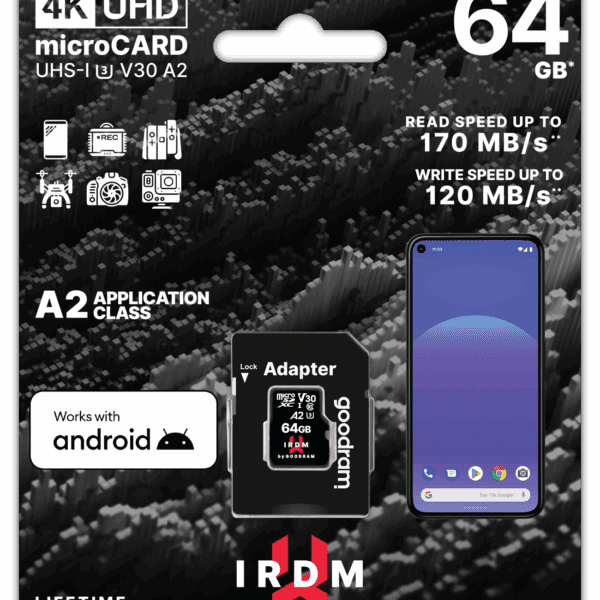 GoodRam memory card IRDM 64GB microSD UHS-I U3 V30 with adapter