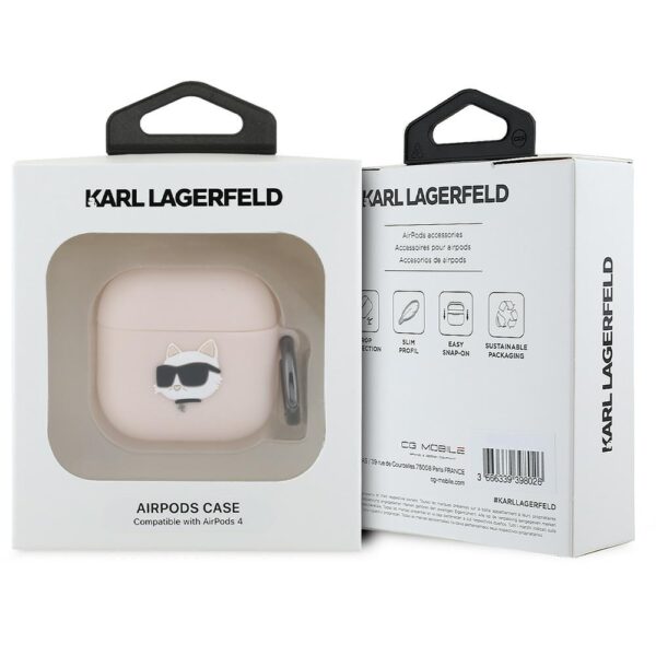 Karl Lagerfeld Cover for AirPods 4 Silicone Choupette Head 3D Pink
