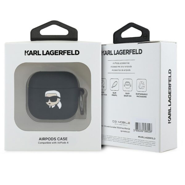 Karl Lagerfeld Cover for AirPods 4 Silicone Karl Head 3D Black