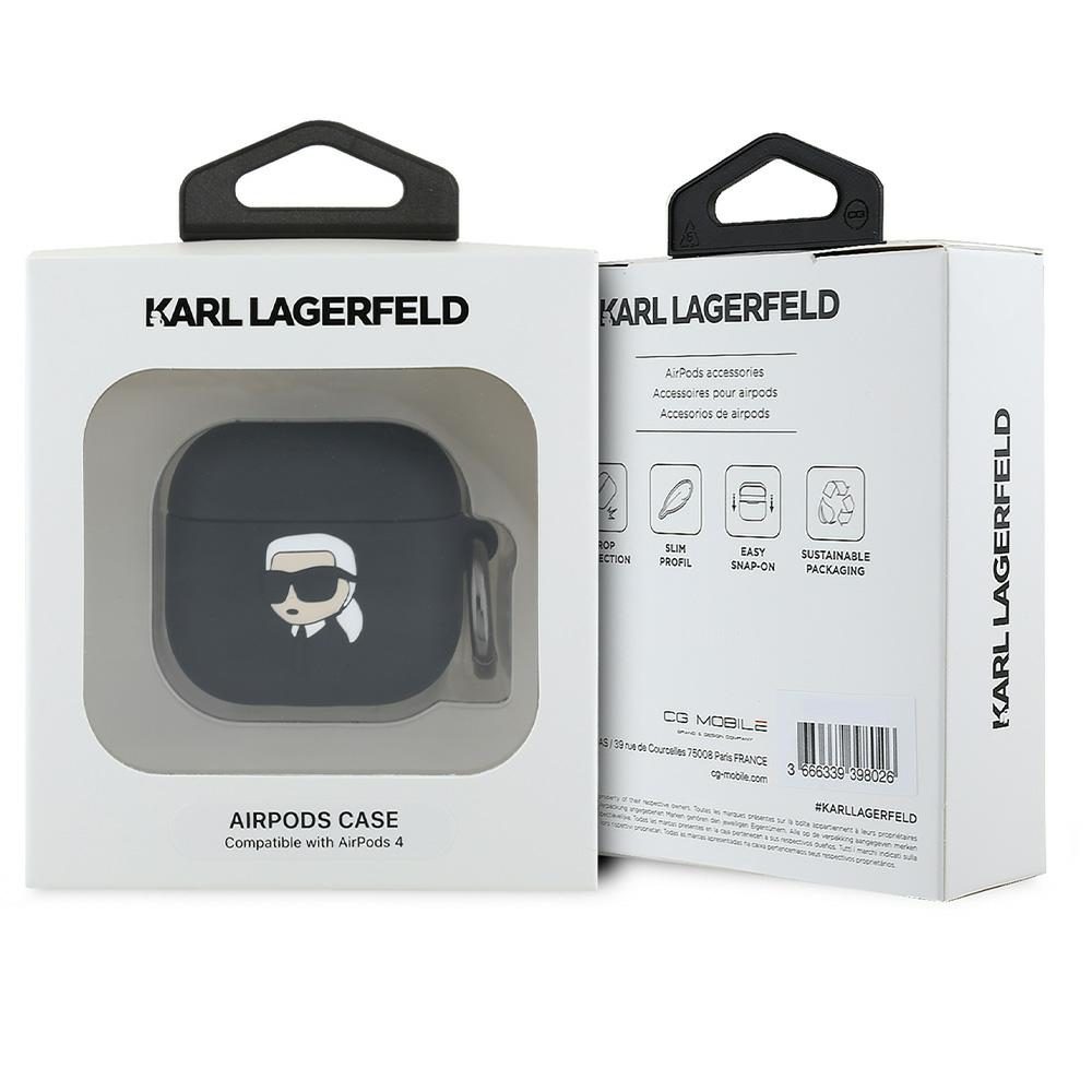 Karl Lagerfeld Cover for AirPods 4 Silicone Karl Head 3D Black