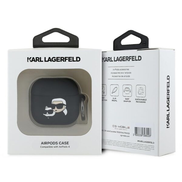 Karl Lagerfeld Cover for AirPods 4 Silicone Karl & Choupette Head 3D Black