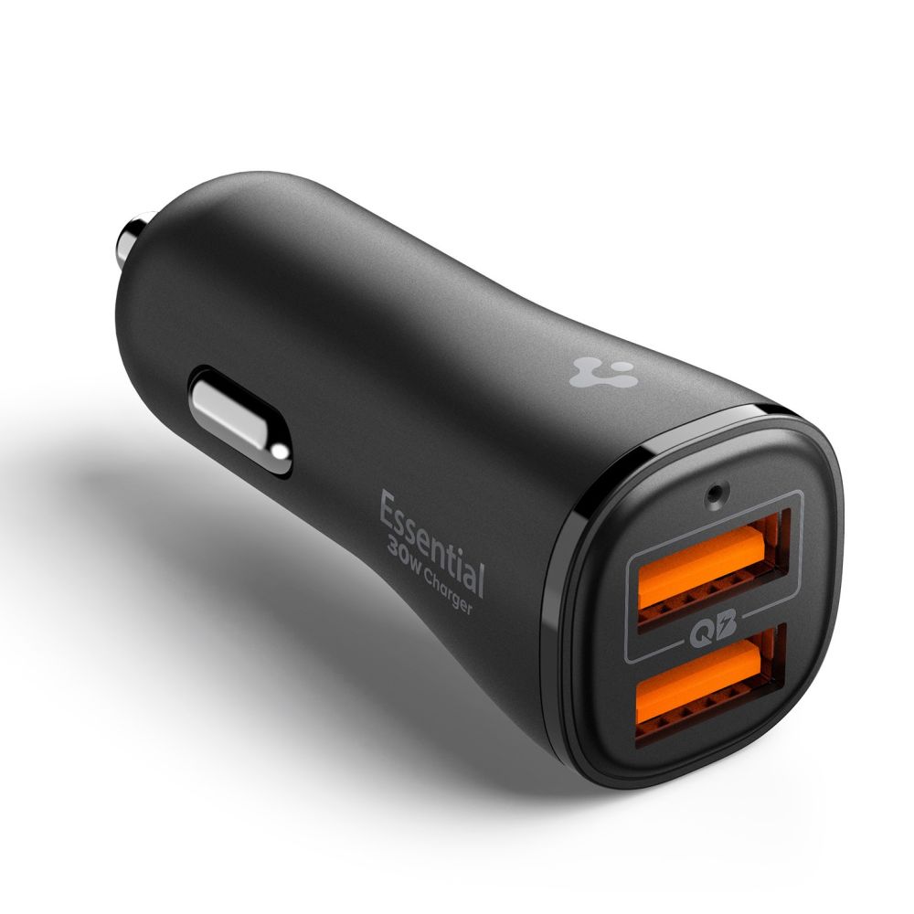 444127_oryg Spigen Essential EV302 2-Port 30W Car Charger Black