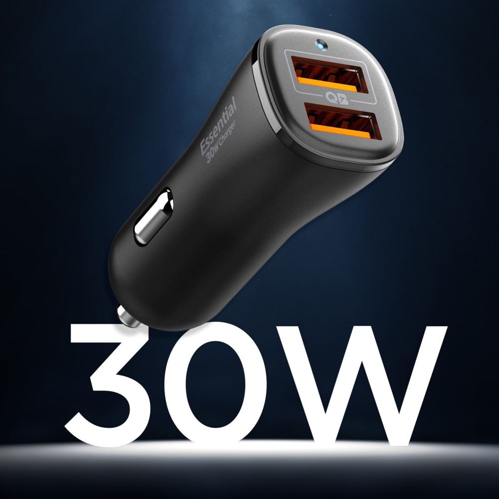 444128_oryg Spigen Essential EV302 2-Port 30W Car Charger Black