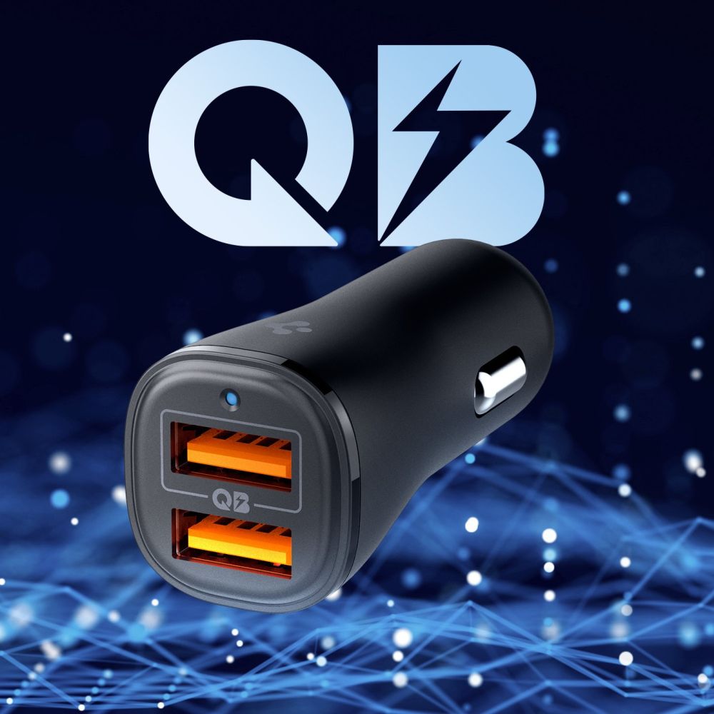 444130_oryg Spigen Essential EV302 2-Port 30W Car Charger Black