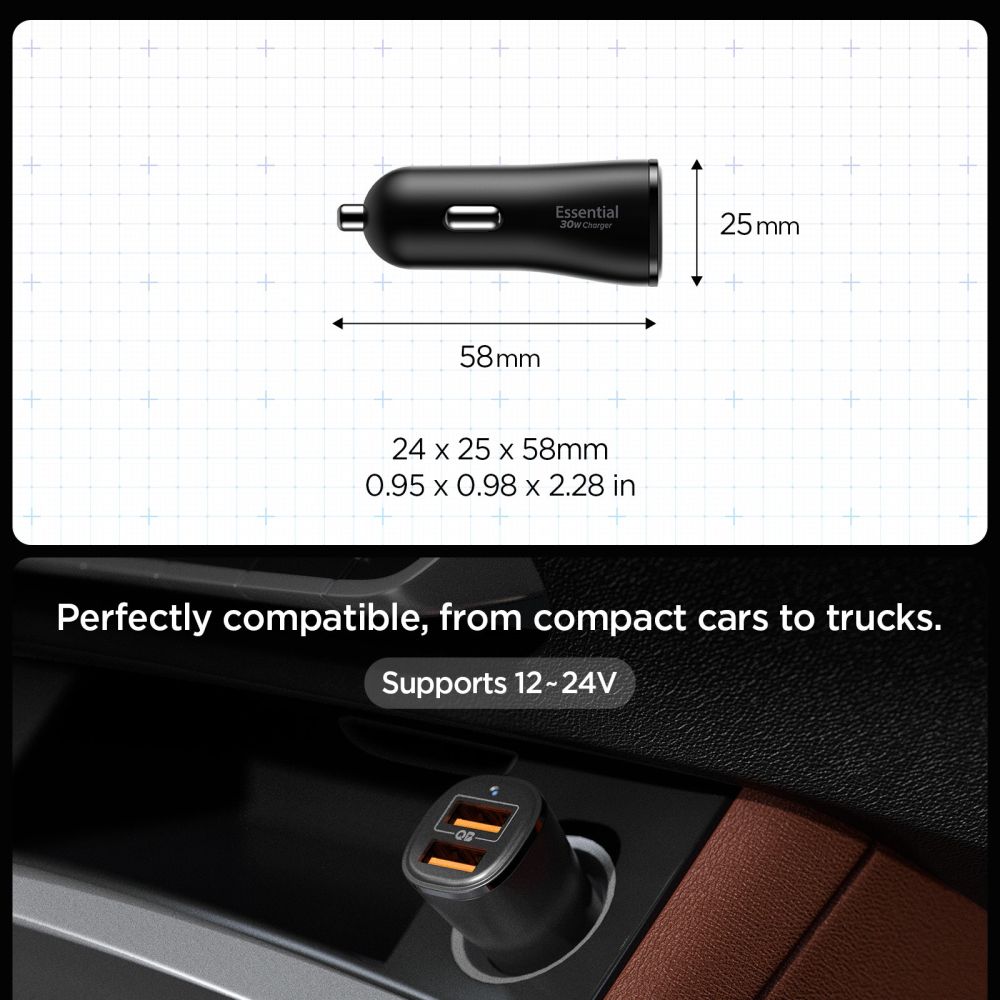 444131_oryg Spigen Essential EV302 2-Port 30W Car Charger Black