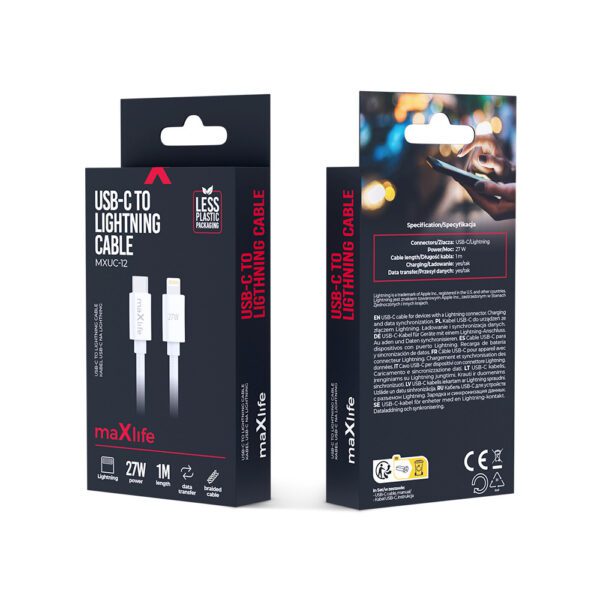 Maxlife MXUC-12 cable USB-C - Lightning 1,0 m 27W white