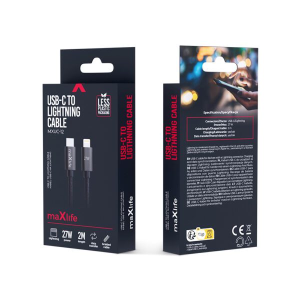 Maxlife MXUC-12 cable USB-C - Lightning 2,0 m 27W black