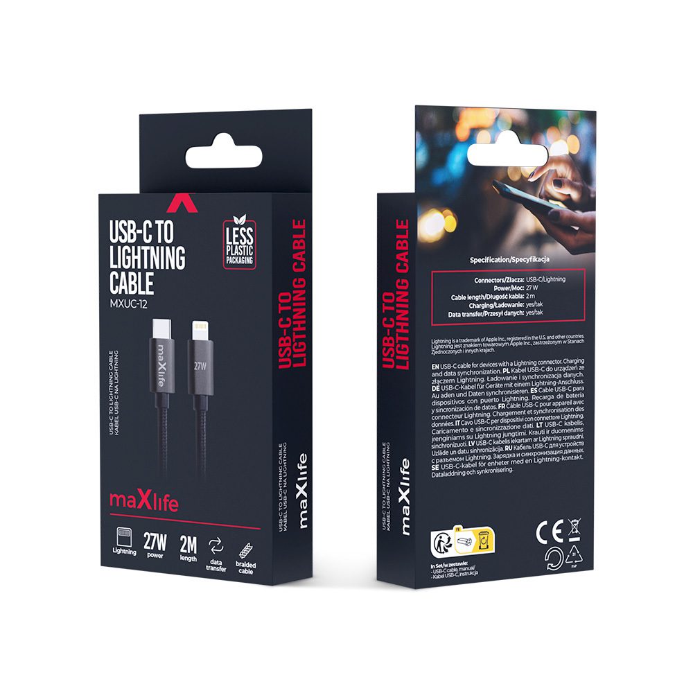 444617_oryg Maxlife MXUC-12 cable USB-C - Lightning 2,0 m 27W black