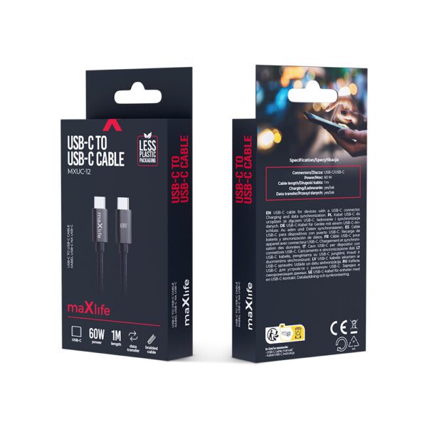444618_oryg Maxlife MXUC-12 cable USB-C - USB-C 1,0 m 60W black