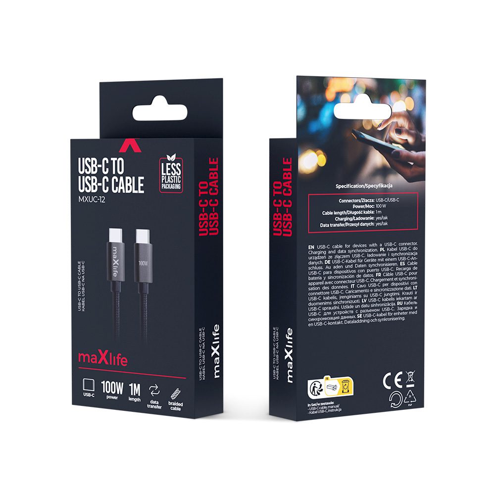 444620_oryg Maxlife MXUC-12 cable USB-C - USB-C 1,0 m 100W black