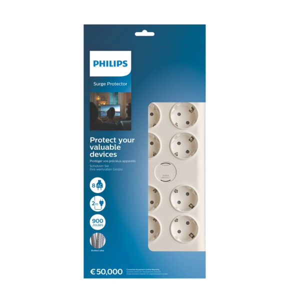 444888_oryg Anti-surge power strip PHILIPS extension cord 8 Schuko sockets 2m 16A black