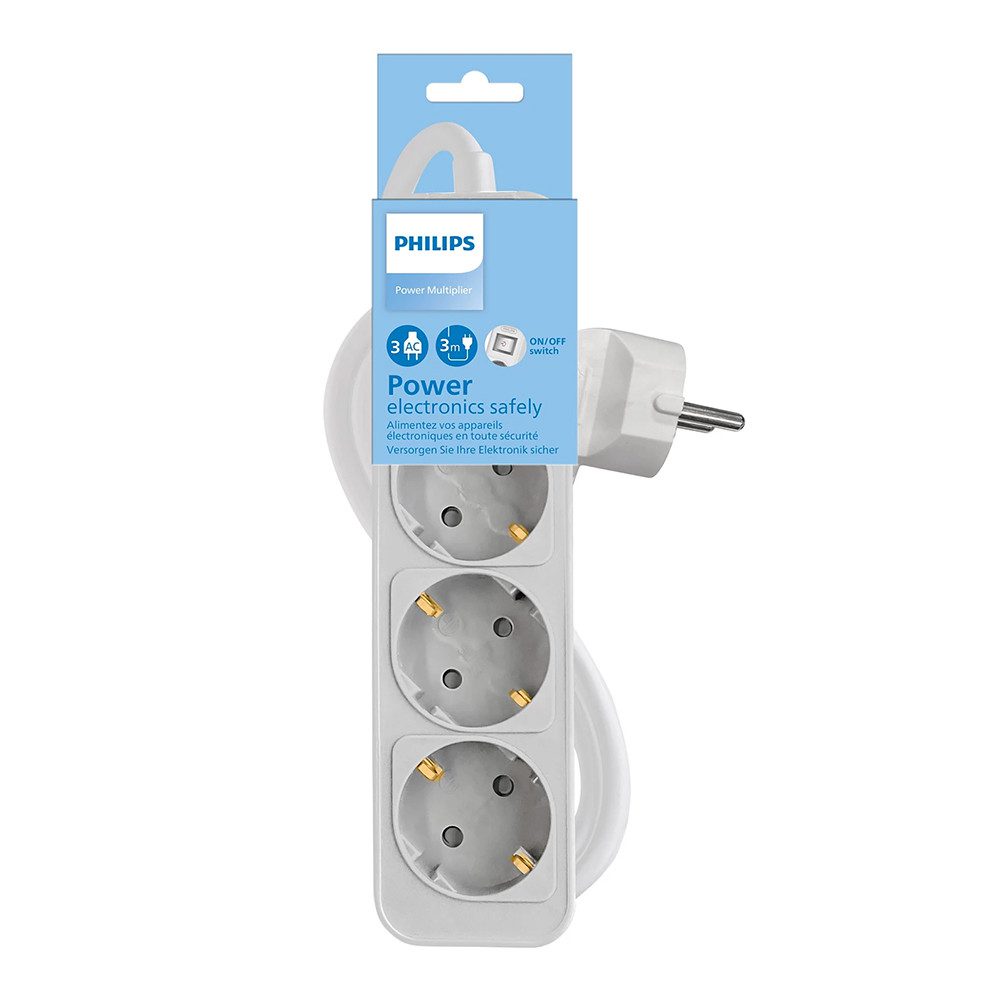 444891_oryg Power strip PHILIPS etension cord 3 Schuko sockets 1.5m 10A white