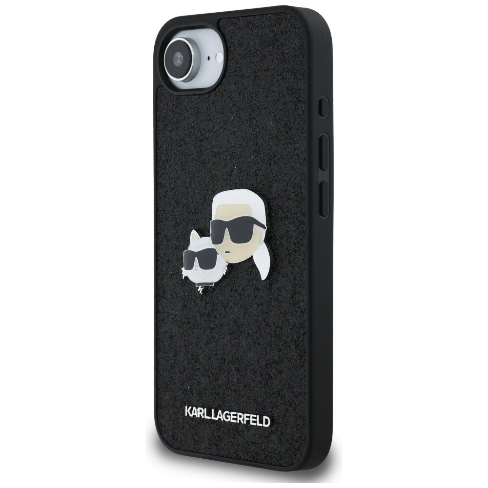 444927_oryg Karl Lagerfeld HC Fixed Glitter K&C Heads Logo Metal Pin case for iPhone 16e Black