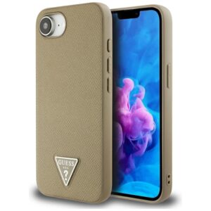 Guess HC MagSafe Grained PU Triangle Logo case for iPhone 16e Brown
