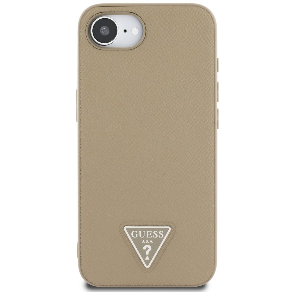 444989_oryg Guess HC MagSafe Grained PU Triangle Logo case for iPhone 16e Brown