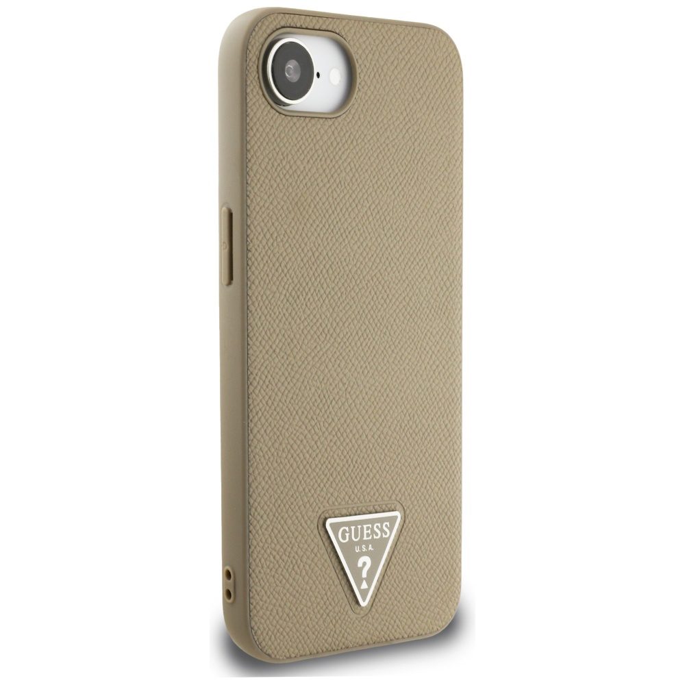444990_oryg Guess HC MagSafe Grained PU Triangle Logo case for iPhone 16e Brown
