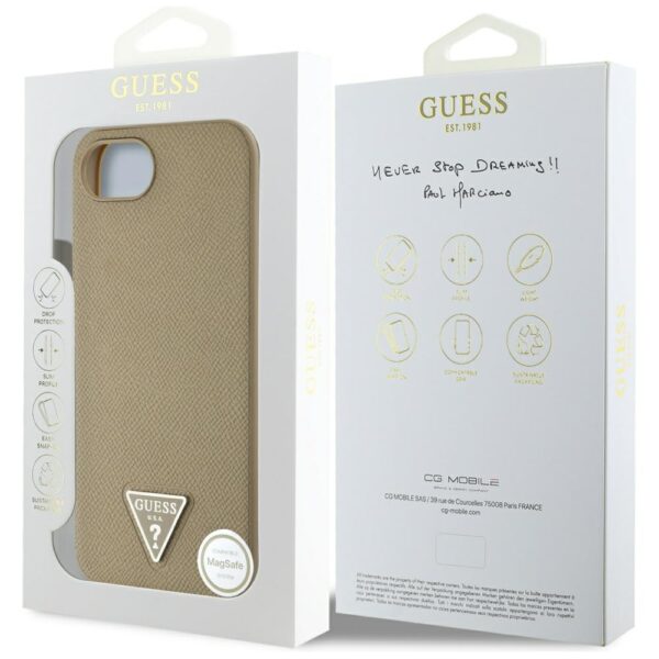 444994_oryg Guess HC MagSafe Grained PU Triangle Logo case for iPhone 16e Brown