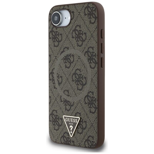 Guess HC MagSafe PU 4G Ring Triangle Logo case for iPhone 16e Brown