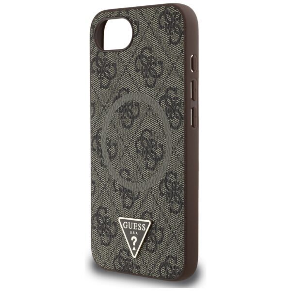Guess HC MagSafe PU 4G Ring Triangle Logo case for iPhone 16e Brown
