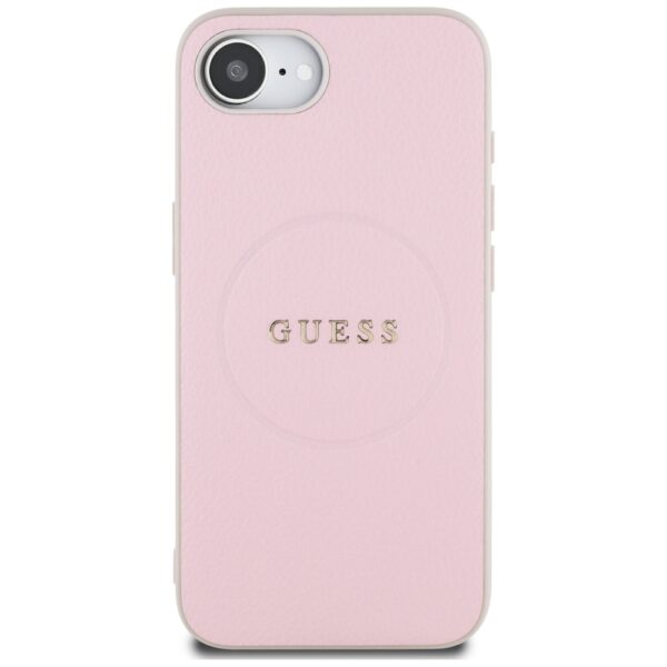 445045_oryg Guess HC MagSafe PU Grained Gold Ring case for iPhone 16e Pink