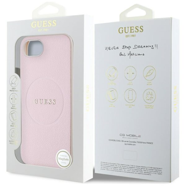 445050_oryg Guess HC MagSafe PU Grained Gold Ring case for iPhone 16e Pink