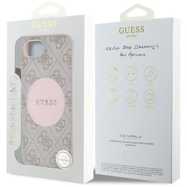 Guess HC MagSafe PU 4G Circle with Classic Logo case for iPhone 16e Pink