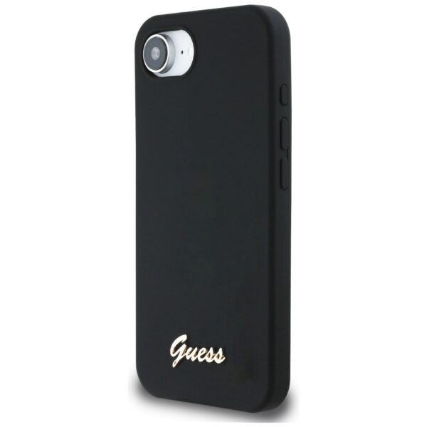 Guess HC Silicone Script Metal Logo Case for iPhone 16e Black