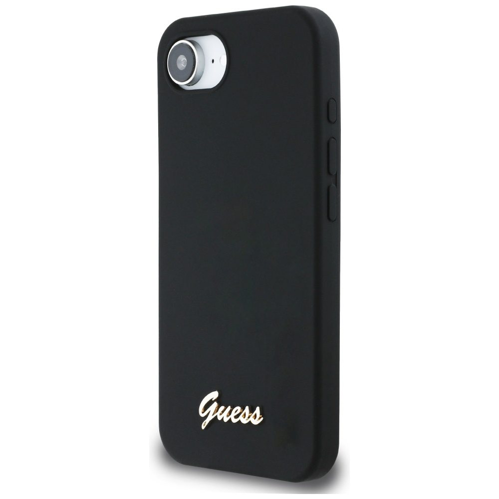 Guess HC Silicone Script Metal Logo Case for iPhone 16e Black
