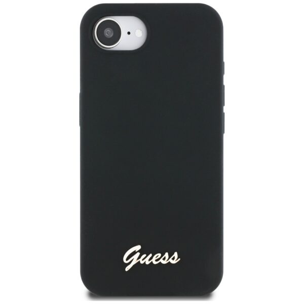 Guess HC Silicone Script Metal Logo Case for iPhone 16e Black