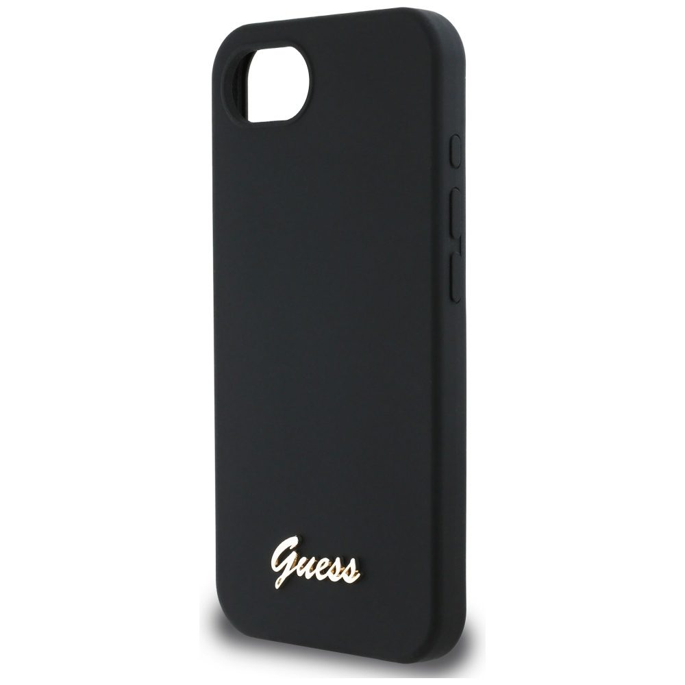 Guess HC Silicone Script Metal Logo Case for iPhone 16e Black