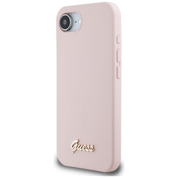 Guess HC Silicone Script Metal Logo Case for iPhone 16e Pink