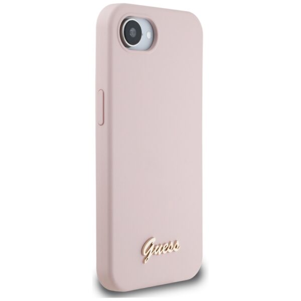 Guess HC Silicone Script Metal Logo Case for iPhone 16e Pink