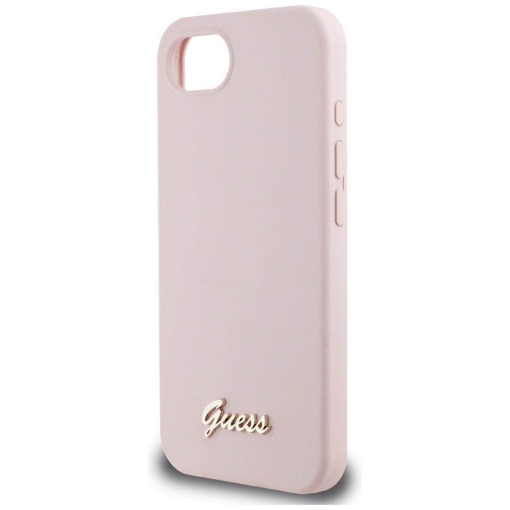 Guess HC Silicone Script Metal Logo Case for iPhone 16e Pink