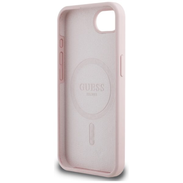 Guess HC Silicone Script Metal Logo Case for iPhone 16e Pink