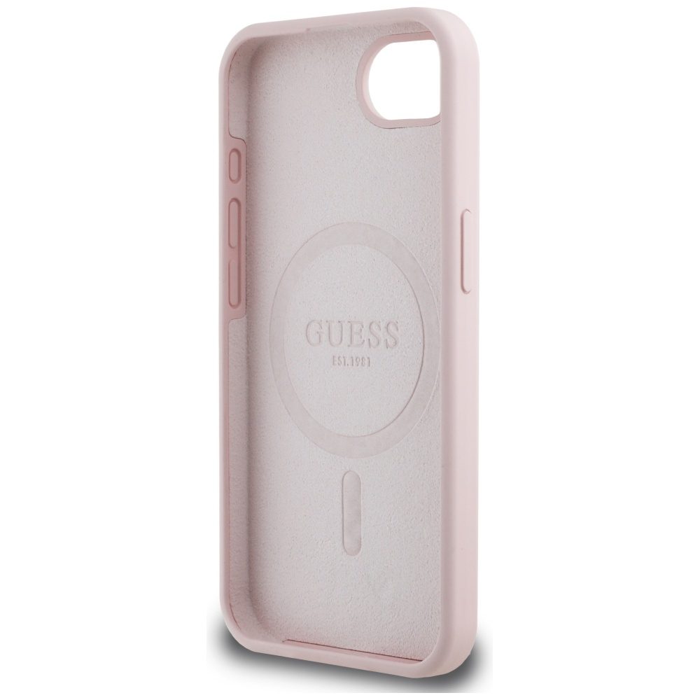 Guess HC Silicone Script Metal Logo Case for iPhone 16e Pink