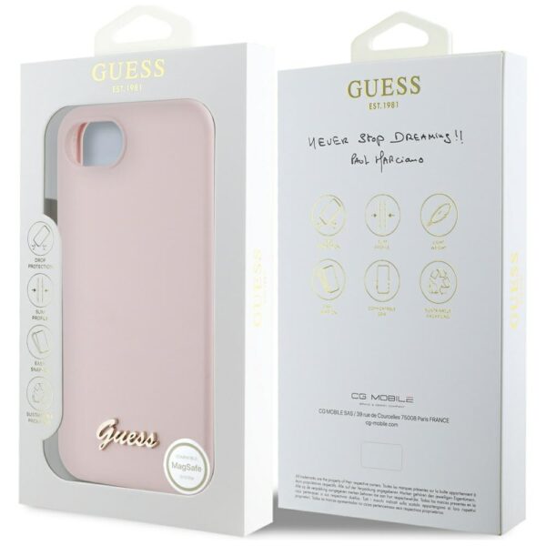 Guess HC Silicone Script Metal Logo Case for iPhone 16e Pink