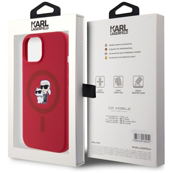 Karl Lagerfeld HC MagSafe Silicone KC Body Ring case for iPhone 15 Red