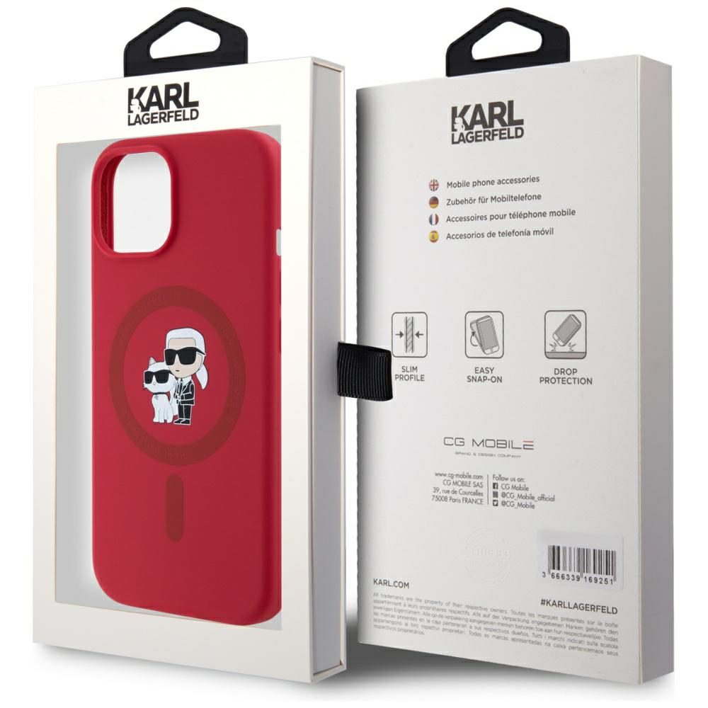 Karl Lagerfeld HC MagSafe Silicone KC Body Ring case for iPhone 15 Red