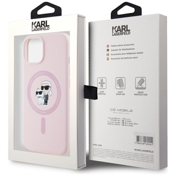 Karl Lagerfeld HC MagSafe Silicone KC Body Ring case for iPhone 15 Pink