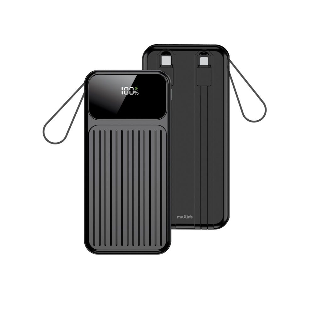 Maxlife power bank with built-in cables MXPB-06 PD QC 22,5W 10000 mAh black