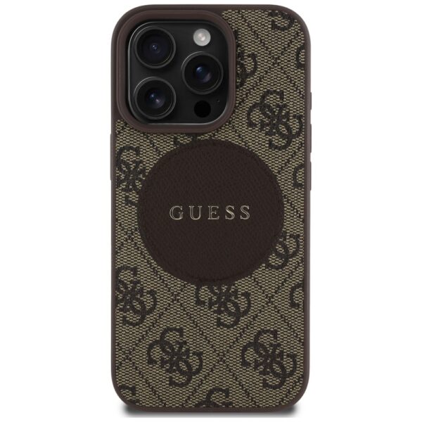 Guess HC MagSafe PU 4G Circle with Classic Logo case for iPhone 16 Pro Brown