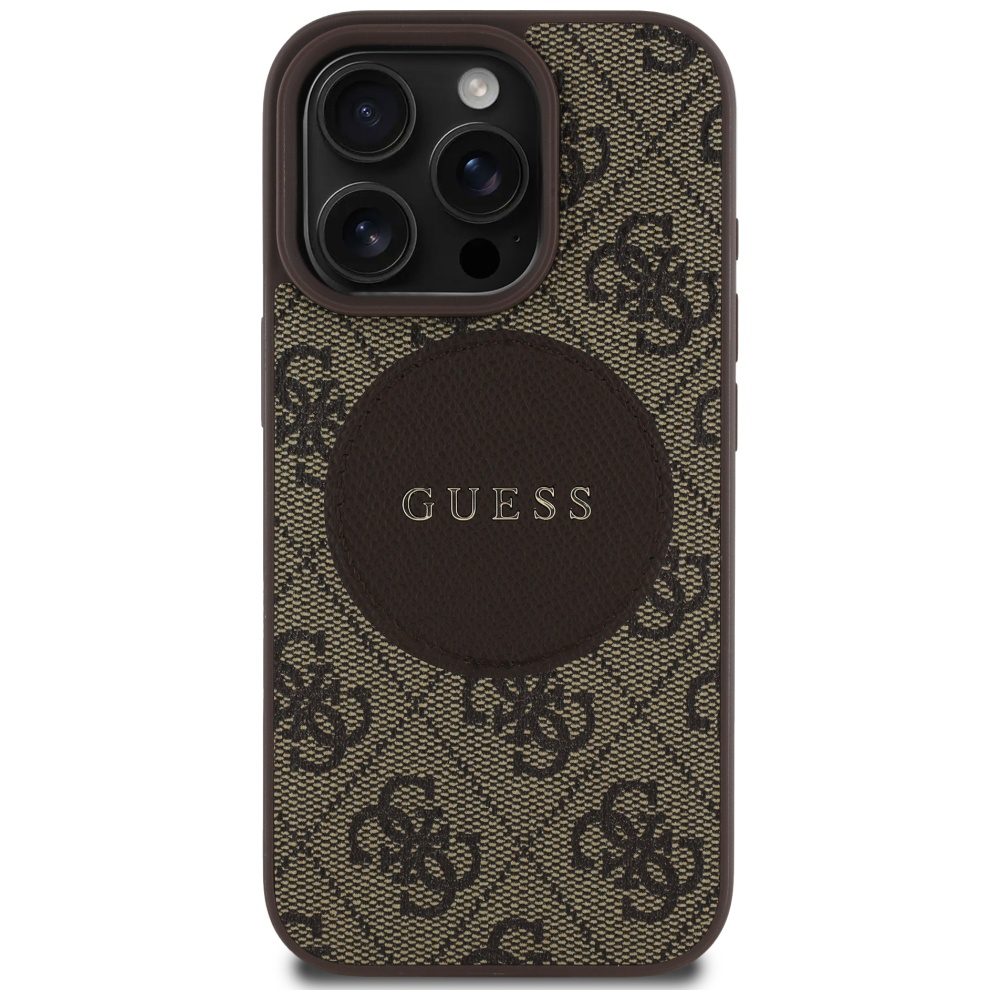 Guess HC MagSafe PU 4G Circle with Classic Logo case for iPhone 16 Pro Brown